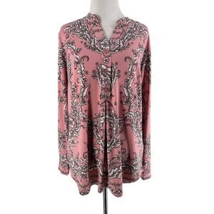 Belle Kim Gravel Women's Pink Floral Long Sleeve Blouse Size Small